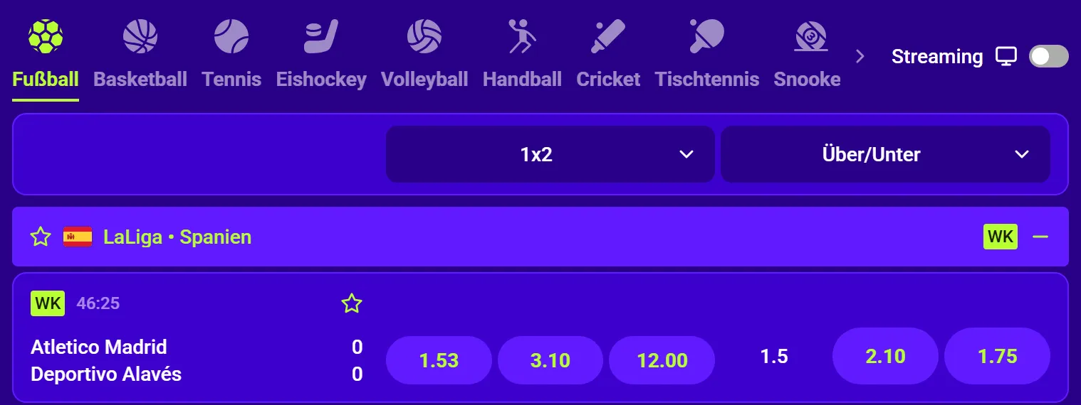 Betoranje Casino live wedden: voorbeeld van LaLiga odds